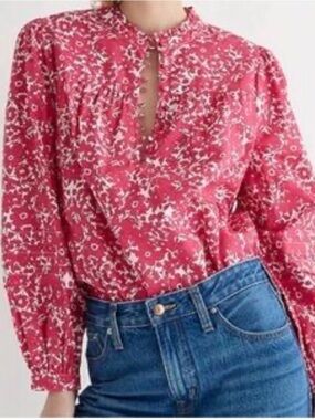 J. Crew Pink/Red Floral Blouse